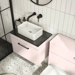 Arezzo Wall Hung Countertop Vanity Unit - Matt Pink - 600mm with Black Worktop & Matt Black Handle 3 Arezzo Wall Hung Countertop Vanity Unit - Matt Pink - 600mm with Black Worktop & Matt Black Handle -Victorian Plumbing Shop AZP6WHWMBB d3 460