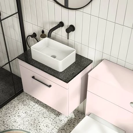 AZP6WHWMBB_d3_460.jpg Arezzo Wall Hung Countertop Vanity Unit - Matt Pink - 600mm with Black Worktop & Matt Black Handle -Victorian Plumbing Shop AZP6WHWMBB d3 460