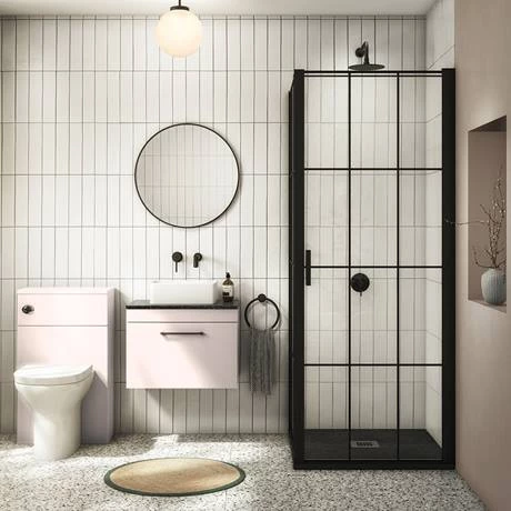 AZP6WHWMBB_d4_460.jpg Arezzo Wall Hung Countertop Vanity Unit - Matt Pink - 600mm with Black Worktop & Matt Black Handle -Victorian Plumbing Shop AZP6WHWMBB d4 460