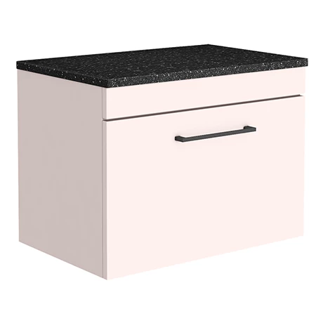AZP6WHWMBB_p.jpg Arezzo Wall Hung Countertop Vanity Unit - Matt Pink - 600mm with Black Worktop & Matt Black Handle -Victorian Plumbing Shop AZP6WHWMBB p