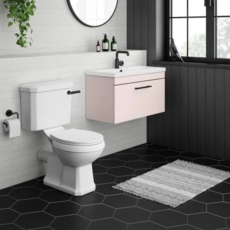 AZP8WHVBKIS_d3_460.jpg Arezzo Wall Hung Vanity Unit - Matt Pink - 800mm with Industrial Style Black Handle -Victorian Plumbing Shop AZP8WHVBKIS d3 460