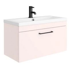 Arezzo Wall Hung Vanity Unit - Matt Pink - 800mm with Matt Black Handle