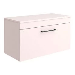 Arezzo Wall Hung Countertop Vanity Unit - Matt Pink - 800mm with Matt Black Handle