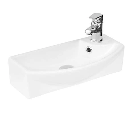 AZRO4WHMB-RH_460-3.jpg Arezzo Matt Grey 450mm 1TH Wall Hung Cloakroom Vanity Unit with Matt Black Handle -Victorian Plumbing Shop AZRO4WHMB RH 460 3