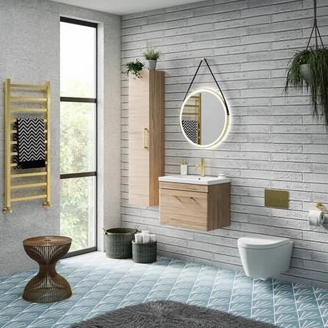 AZRO5WHVBB_d4_460.jpg Arezzo Wall Hung Vanity Unit - Rustic Oak - 500mm with Brushed Brass Handle -Victorian Plumbing Shop AZRO5WHVBB d4 460