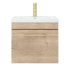 Arezzo Wall Hung Vanity Unit - Rustic Oak - 500mm with Brushed Brass Handle 5 Arezzo Wall Hung Vanity Unit - Rustic Oak - 500mm with Brushed Brass Handle -Victorian Plumbing Shop AZRO5WHVBB d5 460