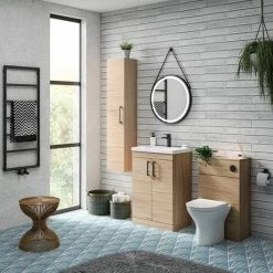 Arezzo Floor Standing Vanity Unit - Rustic Oak - 600mm with Matt Black Handles 3 Arezzo Floor Standing Vanity Unit - Rustic Oak - 600mm with Matt Black Handles -Victorian Plumbing Shop AZRO6FSVMB d4 460