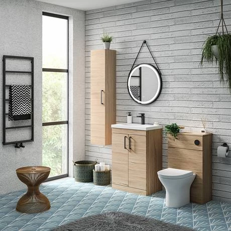 AZRO6FSVMB_d4_460.jpg Arezzo Floor Standing Vanity Unit - Rustic Oak - 600mm with Matt Black Handles -Victorian Plumbing Shop AZRO6FSVMB d4 460