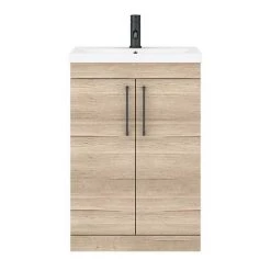 Arezzo Floor Standing Vanity Unit - Rustic Oak - 600mm with Matt Black Handles 5 Arezzo Floor Standing Vanity Unit - Rustic Oak - 600mm with Matt Black Handles -Victorian Plumbing Shop AZRO6FSVMB d6 460