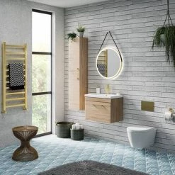 Arezzo Wall Hung Vanity Unit - Rustic Oak - 600mm with Brushed Brass Handle 3 Arezzo Wall Hung Vanity Unit - Rustic Oak - 600mm with Brushed Brass Handle -Victorian Plumbing Shop AZRO6WHVBB n d1 460