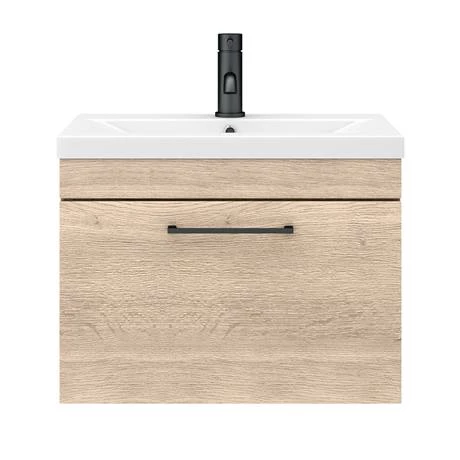 AZRO6WHVBK_d5_460.jpg Arezzo Wall Hung Vanity Unit - Rustic Oak - 600mm with Matt Black Handle -Victorian Plumbing Shop AZRO6WHVBK d5 460