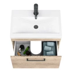 Arezzo Wall Hung Vanity Unit - Rustic Oak - 600mm with Matt Black Handle 3 Arezzo Wall Hung Vanity Unit - Rustic Oak - 600mm with Matt Black Handle -Victorian Plumbing Shop AZRO6WHVBK n d3 460