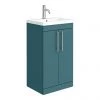 Arezzo Floor Standing Vanity Unit - Matt Green - 500mm with Industrial Style Chrome Handles