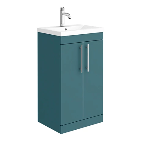 AZTG5FSVCHIS_p.jpg Arezzo Floor Standing Vanity Unit - Matt Green - 500mm with Industrial Style Chrome Handles -Victorian Plumbing Shop AZTG5FSVCHIS p