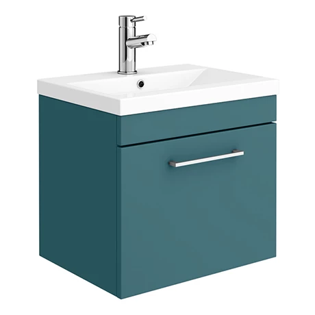 AZTG5WHVCH-p.jpg Arezzo Wall Hung Vanity Unit - Matt Green - 500mm 1-Drawer with Chrome Handle -Victorian Plumbing Shop AZTG5WHVCH p