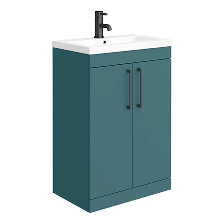 AZTG6FSVBK-p.jpg Arezzo 600 Matt Green Floor Standing Vanity Unit with Matt Black Handles -Victorian Plumbing Shop AZTG6FSVBK p