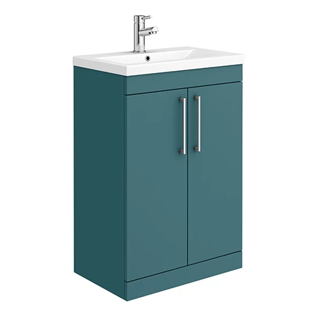 AZTG6FSVCH_p.jpg Arezzo 600 Matt Green Floor Standing Vanity Unit with Chrome Handles -Victorian Plumbing Shop AZTG6FSVCH p