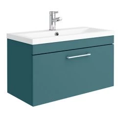 Arezzo Wall Hung Vanity Unit - Matt Green - 800mm with Chrome Handle