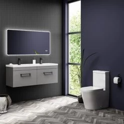 Arezzo Matt Grey Wall Hung Double Basin Vanity Unit (1205mm w. Matt Black Handles) -Victorian Plumbing Shop AZWH12GMB1D d4 460