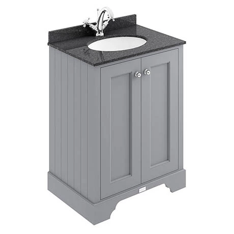 BAYF101-BAYC221_P.jpg Bayswater Plummett Grey 600mm 2 Door Vanity Unit & 1TH Black Marble Basin Top -Victorian Plumbing Shop BAYF101 BAYC221 P