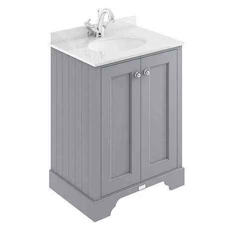 BAYF101-BAYC222_P.jpg Bayswater Plummett Grey 600mm 2 Door Vanity Unit & 1TH White Marble Basin Top -Victorian Plumbing Shop BAYF101 BAYC222 P