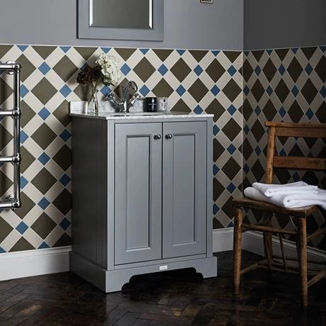 BAYF101-BAYC223_D1_460.jpg Bayswater Plummett Grey 600mm 2 Door Vanity Unit & 1TH Grey Marble Basin Top -Victorian Plumbing Shop BAYF101 BAYC223 D1 460