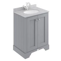 Bayswater Plummett Grey 600mm 2 Door Vanity Unit & 1TH Grey Marble Basin Top