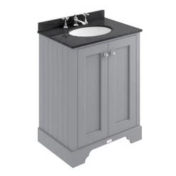 Bayswater Plummett Grey 600mm 2 Door Vanity Unit & 3TH Black Marble Basin Top