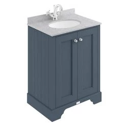 Bayswater Stiffkey Blue 600mm 2 Door Vanity Unit & 1TH Grey Marble Basin Top