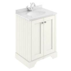 Bayswater Pointing White 600mm 2 Door Vanity Unit & 1TH White Marble Basin Top