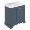 Bayswater Stiffkey Blue 800mm 2 Door Vanity Unit & 3TH White Marble Basin Top