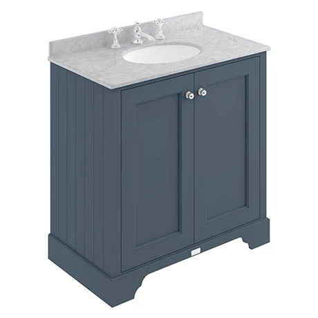BAYF105-BAYC232_P.jpg Bayswater Stiffkey Blue 800mm 2 Door Vanity Unit & 3TH Grey Marble Basin Top -Victorian Plumbing Shop BAYF105 BAYC232 P