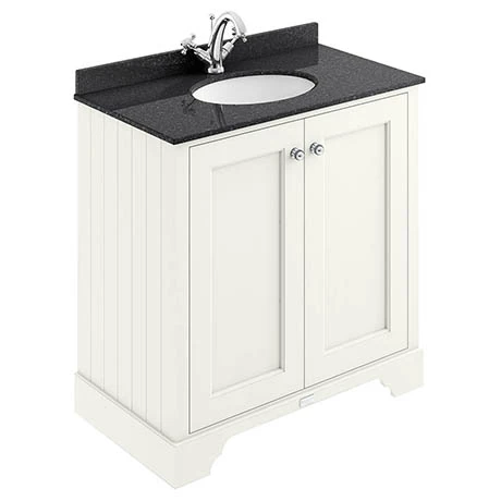 BAYF106-BAYC227_P.jpg Bayswater Pointing White 800mm 2 Door Vanity Unit & 1TH Black Marble Basin Top -Victorian Plumbing Shop BAYF106 BAYC227 P