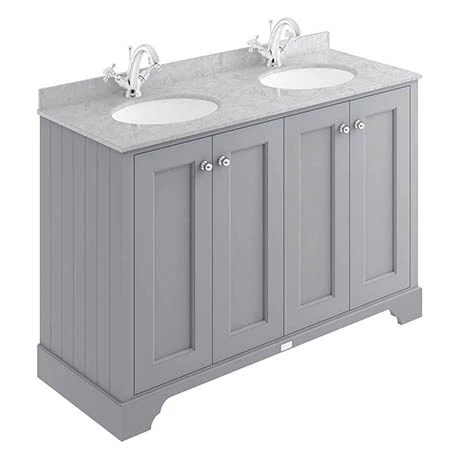 BAYF107-BAYC235_P.jpg Bayswater Plummett Grey 1200mm 4 Door Vanity Unit & 1TH Grey Marble Double Bowl Basin Top -Victorian Plumbing Shop BAYF107 BAYC235 P