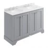 Bayswater Plummett Grey 1200mm 4 Door Vanity Unit & 3TH White Marble Double Bowl Basin Top