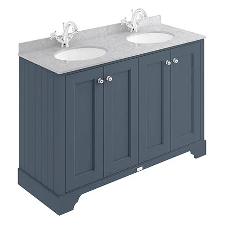 BAYF108-BAYC235_P.jpg Bayswater Stiffkey Blue 1200mm 4 Door Vanity Unit & 1TH Grey Marble Double Bowl Basin Top -Victorian Plumbing Shop BAYF108 BAYC235 P