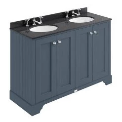 Bayswater Stiffkey Blue 1200mm 4 Door Vanity Unit & 3TH Black Marble Double Bowl Basin Top