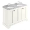 Bayswater Pointing White 1200mm 4 Door Vanity Unit & 1TH Grey Marble Double Bowl Basin Top