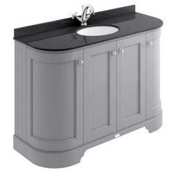 Bayswater Plummett Grey Curved 1200mm 4-Door Vanity Unit & 1TH Black Marble Single Bowl Basin Top