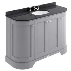 Bayswater Plummett Grey Curved 1200mm 4-Door Vanity Unit & 3TH Black Marble Single Bowl Basin Top