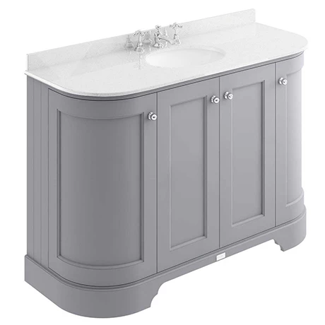 BAYF164-BAYC243_p.jpg Bayswater Plummett Grey Curved 1200mm 4-Door Vanity Unit & 3TH White Marble Single Bowl Basin Top -Victorian Plumbing Shop BAYF164 BAYC243 p