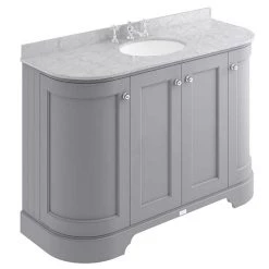 Bayswater Plummett Grey Curved 1200mm 4-Door Vanity Unit & 3TH Grey Marble Single Bowl Basin Top
