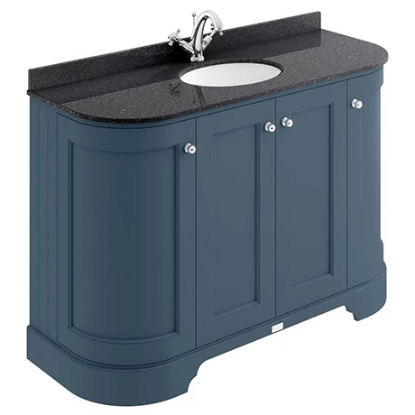 BAYF165-BAYC239_p.jpg Bayswater Stiffkey Blue Curved 1200mm 4-Door Vanity Unit & 1TH Black Marble Single Bowl Basin Top -Victorian Plumbing Shop BAYF165 BAYC239 p