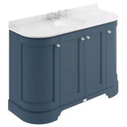 Bayswater Stiffkey Blue Curved 1200mm 4-Door Vanity Unit & 3TH White Marble Single Bowl Basin Top