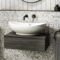 Brooklyn Floating Basin Shelf with Drawer - Black - 600mm incl. Oval Basin