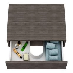 Brooklyn Floating Basin Shelf with Drawer - Grey Avola - 600mm inc. Oval Basin -Victorian Plumbing Shop BCTGA6B2 nw d2 460