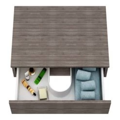 Brooklyn Floating Basin Shelf with Drawer - Grey Avola - 600mm inc. Round Basin -Victorian Plumbing Shop BCTGA6B4 d2 460