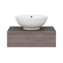 Brooklyn Floating Basin Shelf with Drawer - Grey Avola - 600mm inc. Round Basin -Victorian Plumbing Shop BCTGA6B4 d6 460