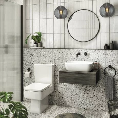 BCTHB6_d3_460.jpg Brooklyn Wall Hung Countertop Basin Shelf with Drawer - Black - 600 x 450mm -Victorian Plumbing Shop BCTHB6 d3 460