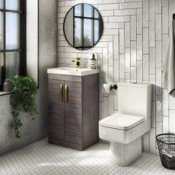 Brooklyn 500mm Grey Avola Vanity Unit with Brushed Brass Handles -Victorian Plumbing Shop BFS5GA BB d3 460